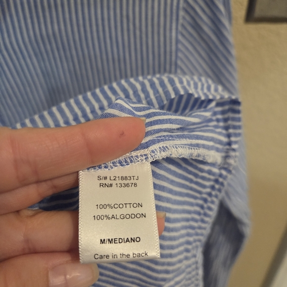 Love Tree Women Blue White Striped Button up Long Sleeve Shirt Size Medium - Picture 6 of 8